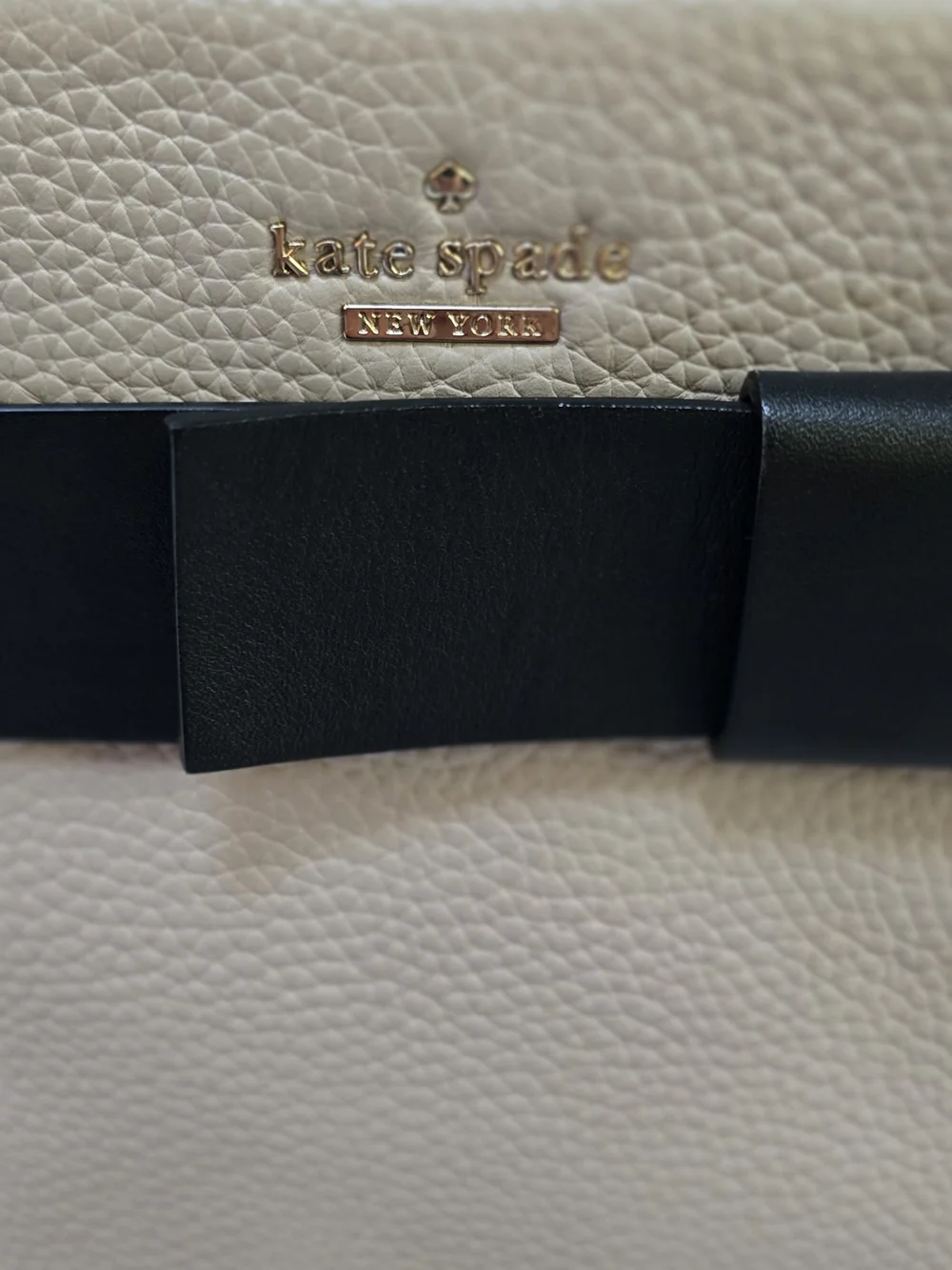 Kate Spade Villabella Avenue Elena Taupe Black Bow Leather Satchel
